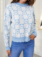 Checkerboard Ribbed Trim Crewneck Sweater - Shah S. Sahota